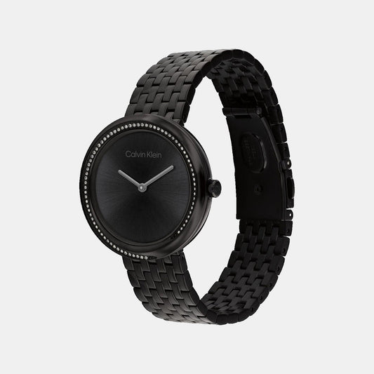 Calvin Klein 25100039 Twisted Bezel Women’s Quartz Analog Watch with Black Dial, Black Stainless Steel Strap
