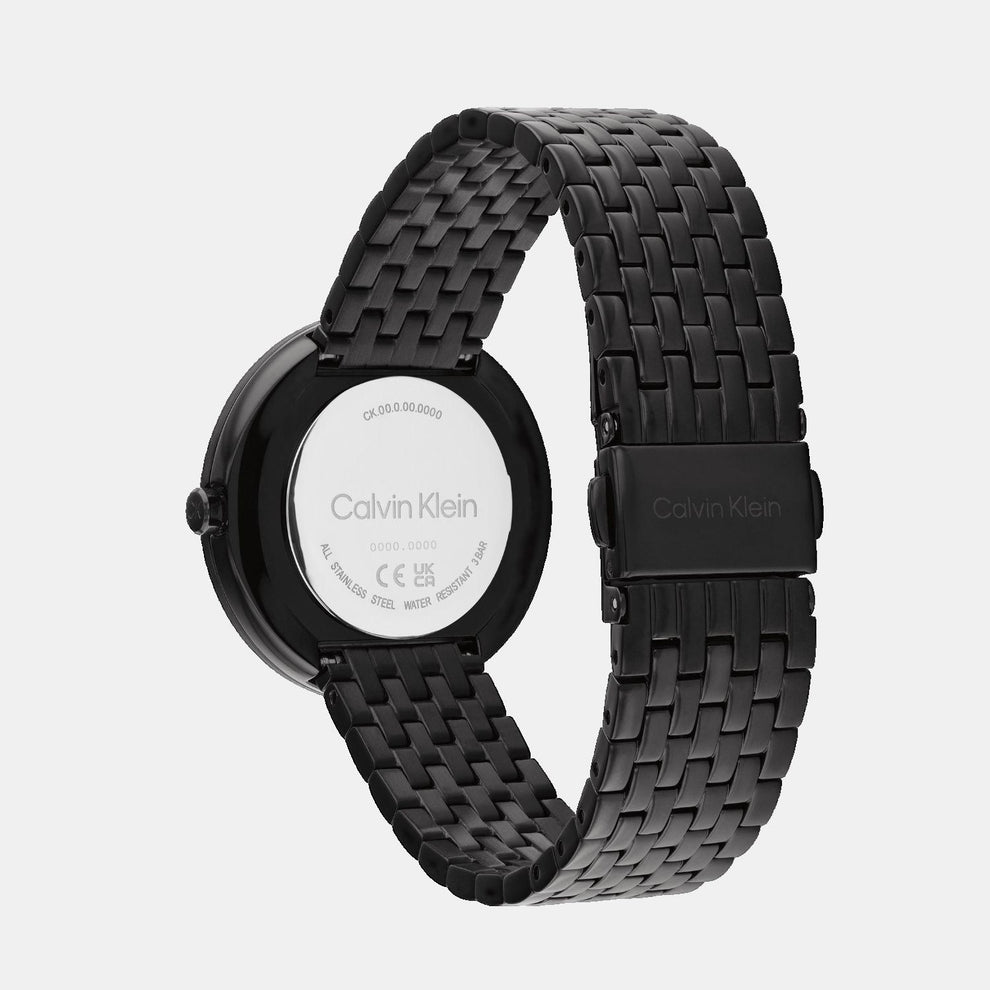 Calvin Klein 25100039 Twisted Bezel Women’s Quartz Analog Watch with Black Dial, Black Stainless Steel Strap