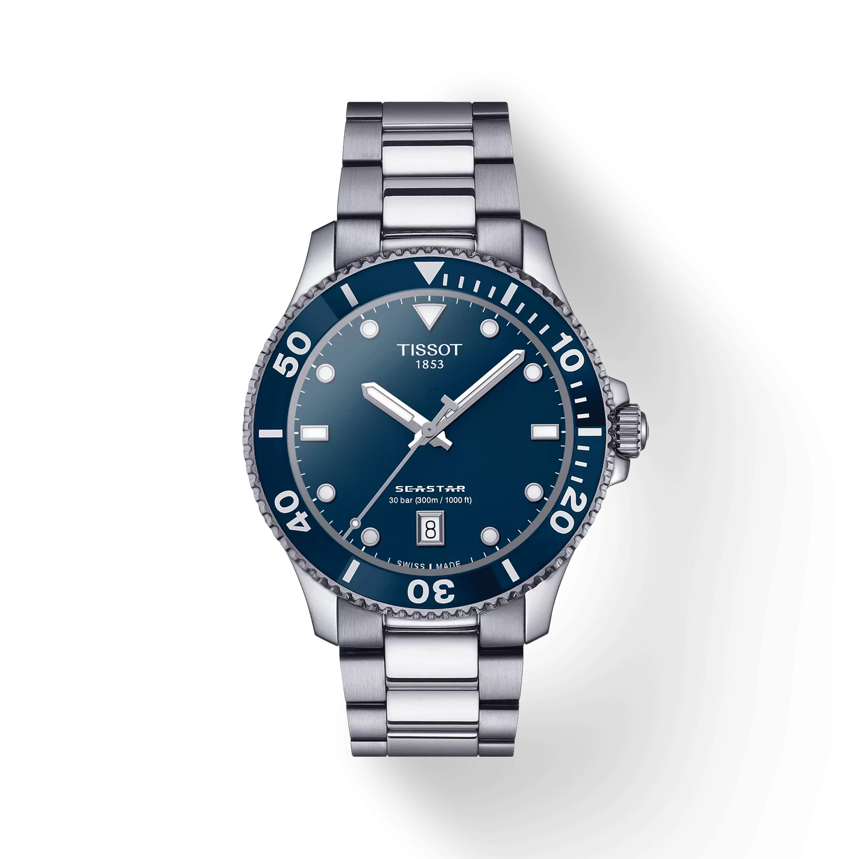 Tissot T1204101104100 Men Analog Quartz Dive Watch with Blue Dial & Stainless Steel Bracelet