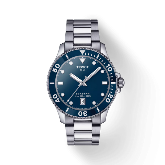 Tissot T1204101104100 Men Analog Quartz Dive Watch with Blue Dial & Stainless Steel Bracelet
