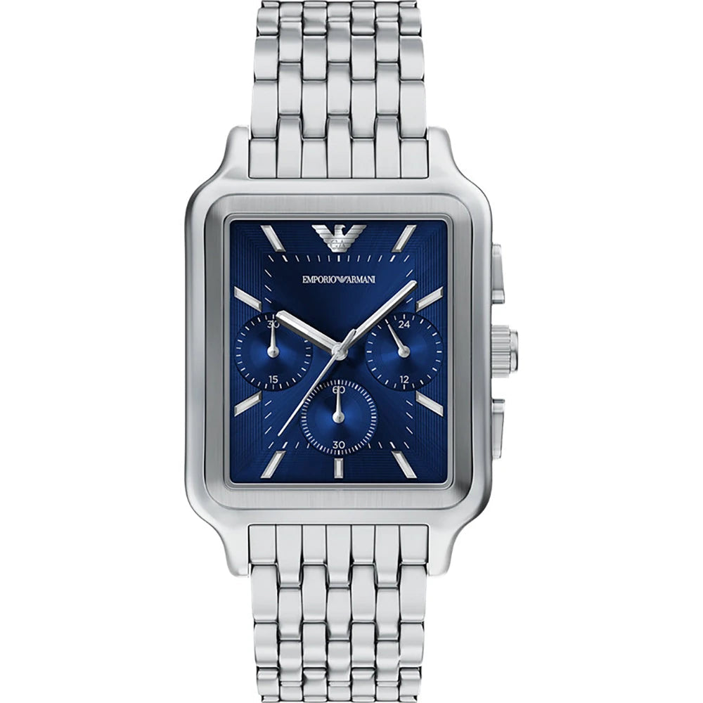 Emporio Armani AR11750I Diego Men's Blue Dial Rectangular Chronograph Stainless Steel Watch