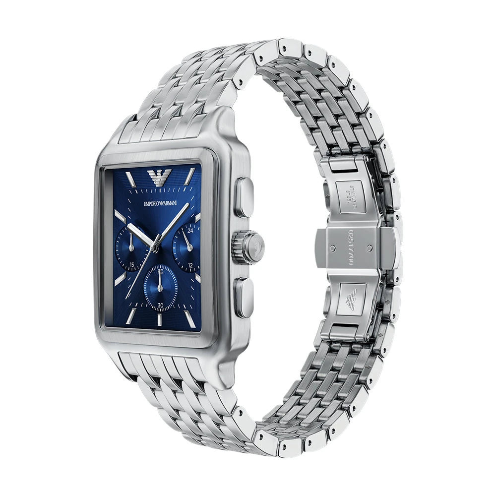 Emporio Armani AR11750I Diego Men's Blue Dial Rectangular Chronograph Stainless Steel Watch