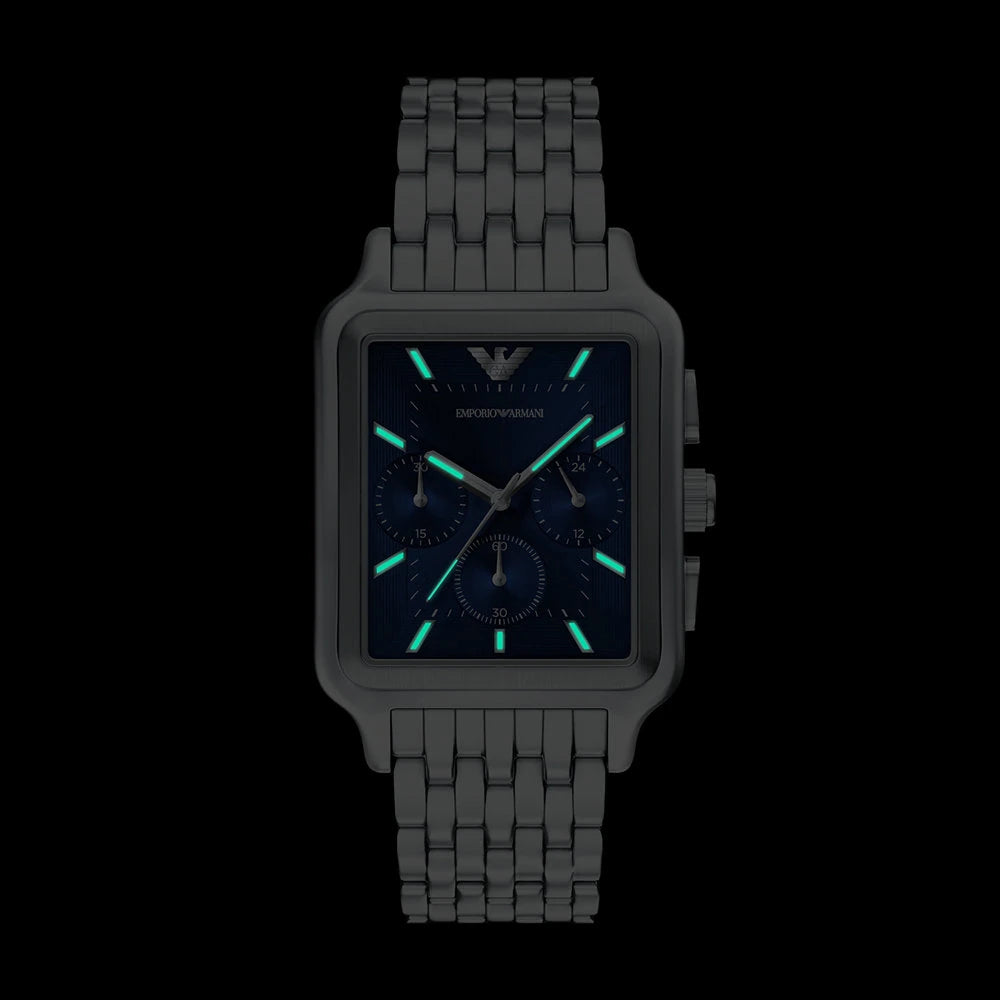 Emporio Armani AR11750I Diego Men's Blue Dial Rectangular Chronograph Stainless Steel Watch