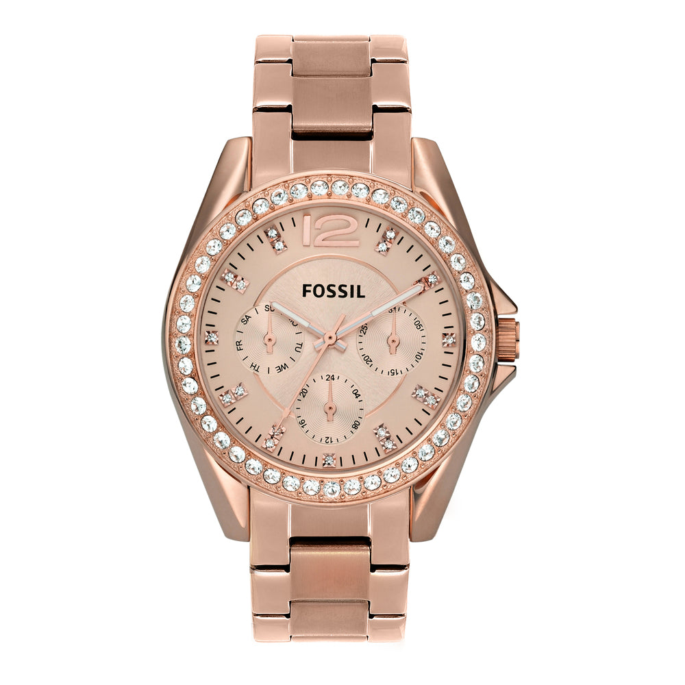Fossil ES2811I Women's Quartz Multifunction Watch Rose Gold Dial Rose Gold Stainless Steel Strap