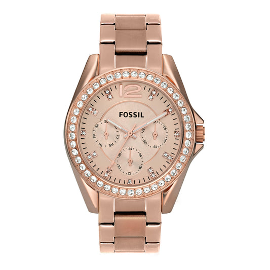 Fossil ES2811I Women's Quartz Multifunction Watch Rose Gold Dial Rose Gold Stainless Steel Strap