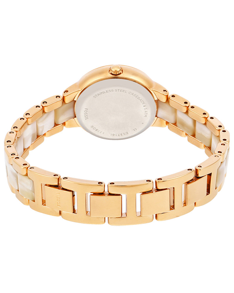 Fossil ES3716I Women's Quartz Analog Watch Mother of Pearl Dial Rose Gold Stainless Steel Strap