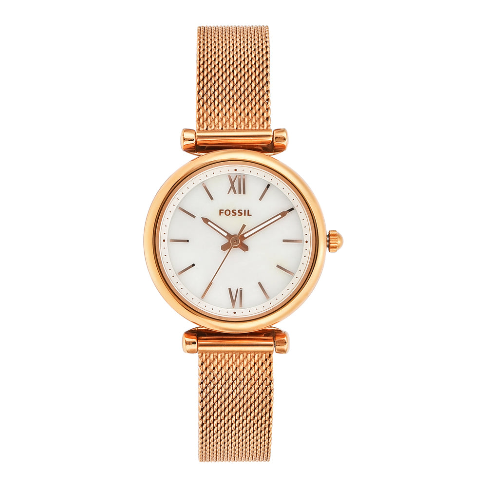 Fossil ES4433I Women's Quartz Analog Watch Mother of Pearl Dial Rose Gold Stainless Steel Mesh Strap