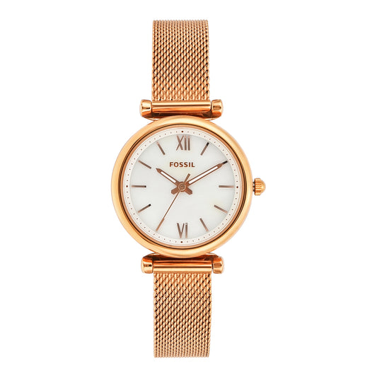 Fossil ES4433I Women's Quartz Analog Watch Mother of Pearl Dial Rose Gold Stainless Steel Mesh Strap
