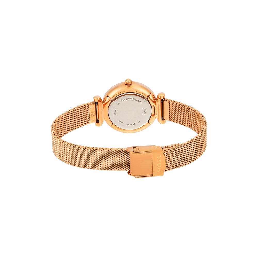 Fossil ES4433I Women's Quartz Analog Watch Mother of Pearl Dial Rose Gold Stainless Steel Mesh Strap