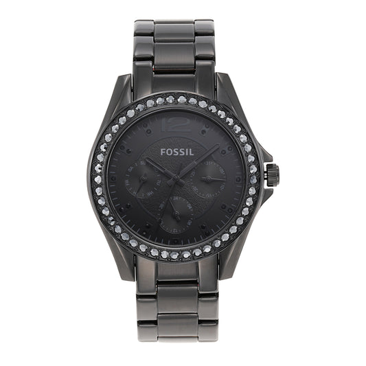Fossil ES4519I Women's Quartz Multifunction Watch Black Dial Black Stainless Steel Strap