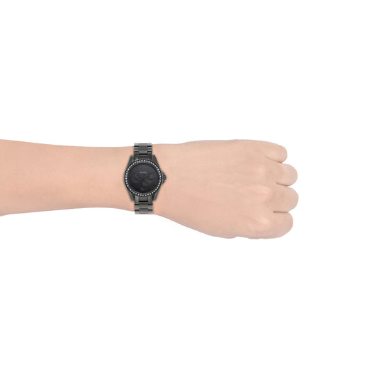 Fossil ES4519I Women's Quartz Multifunction Watch Black Dial Black Stainless Steel Strap