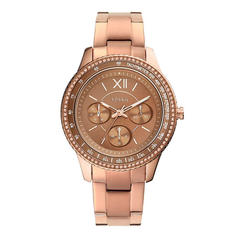 Fossil ES5109 Women's Quartz Multifunction Watch Brown Dial Rose Gold Stainless Steel Strap