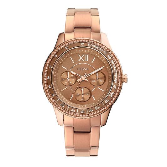 Fossil ES5109 Women's Quartz Multifunction Watch Brown Dial Rose Gold Stainless Steel Strap