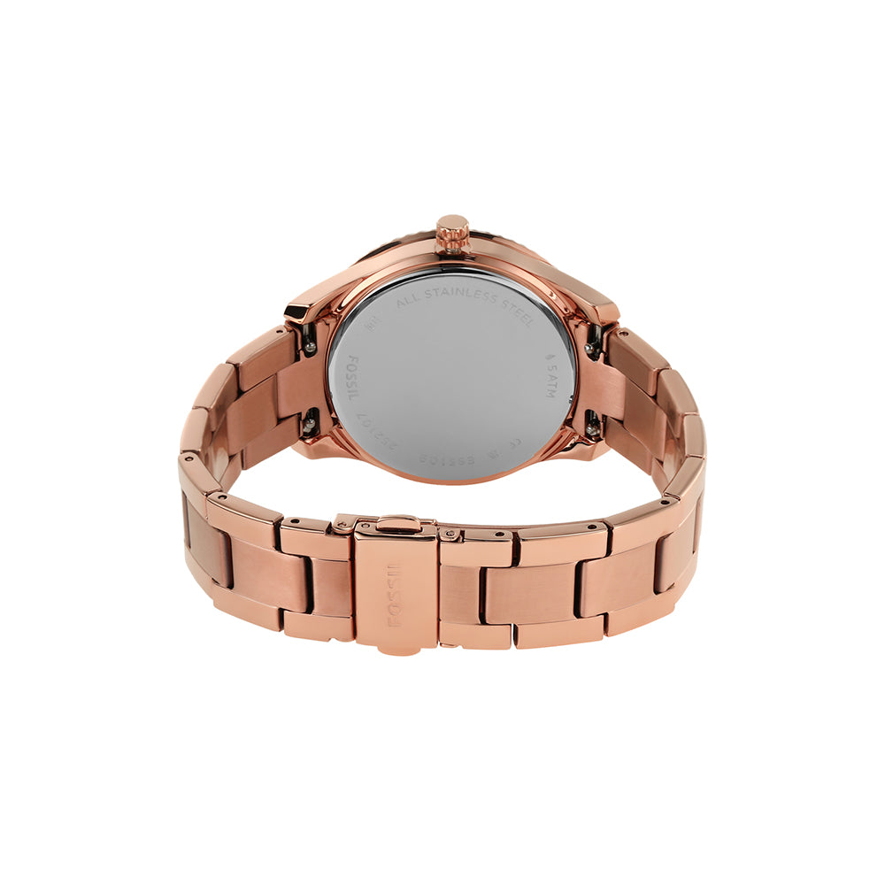 Fossil ES5109 Women's Quartz Multifunction Watch Brown Dial Rose Gold Stainless Steel Strap