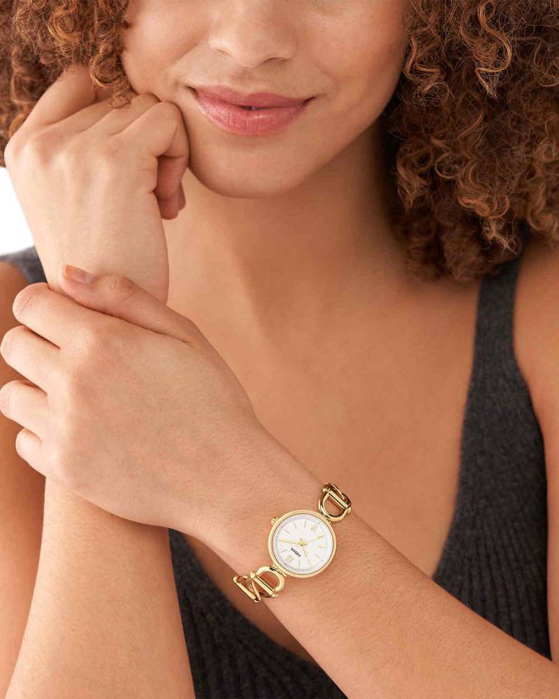 Fossil ES5272I Women's Quartz Analog Watch Silver Dial Gold Stainless Steel Strap