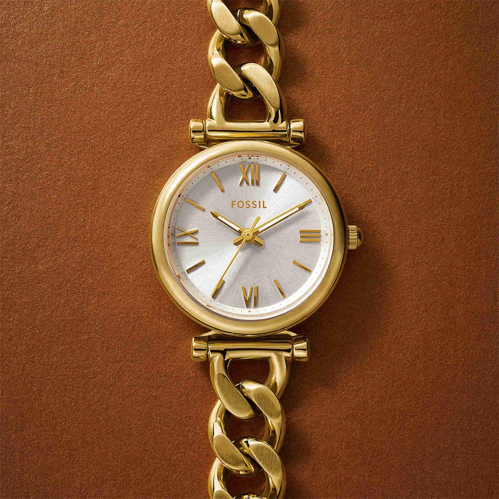 Fossil ES5329 Women's Quartz Analog Watch Silver Dial Gold Stainless Steel Strap