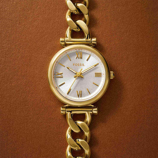Fossil ES5329 Women's Quartz Analog Watch Silver Dial Gold Stainless Steel Strap
