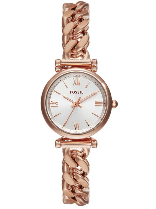 Fossil ES5330 Women's Quartz Analog Watch Silver Dial Rose Gold Stainless Steel Strap