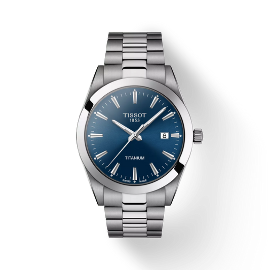 Tissot T1274104404100 Gentleman Titanium Blue Dial Grey Titanium Band Men Analog Quartz Watch 40mm