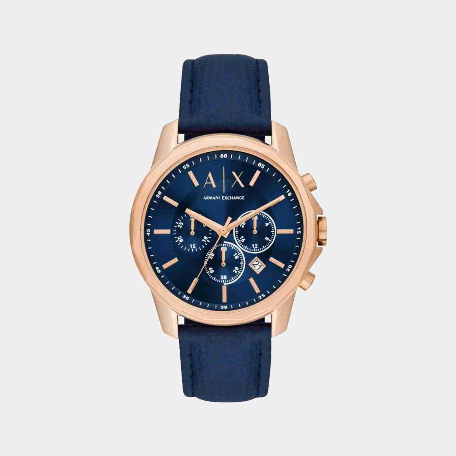 Armani Exchange AX1723I Men's Quartz Chronograph Watch Blue Sunray Dial Blue Leather Strap