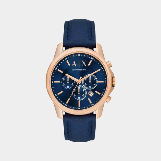 Armani Exchange AX1723I Men's Quartz Chronograph Watch Blue Sunray Dial Blue Leather Strap