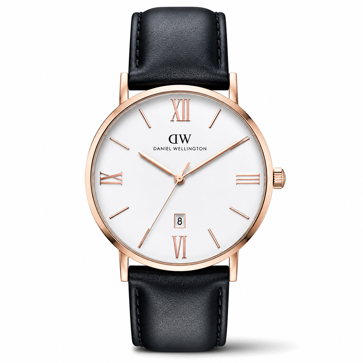 Daniel Wellington DW0DG1802 White Dial Men's Black Leather Analog Watch