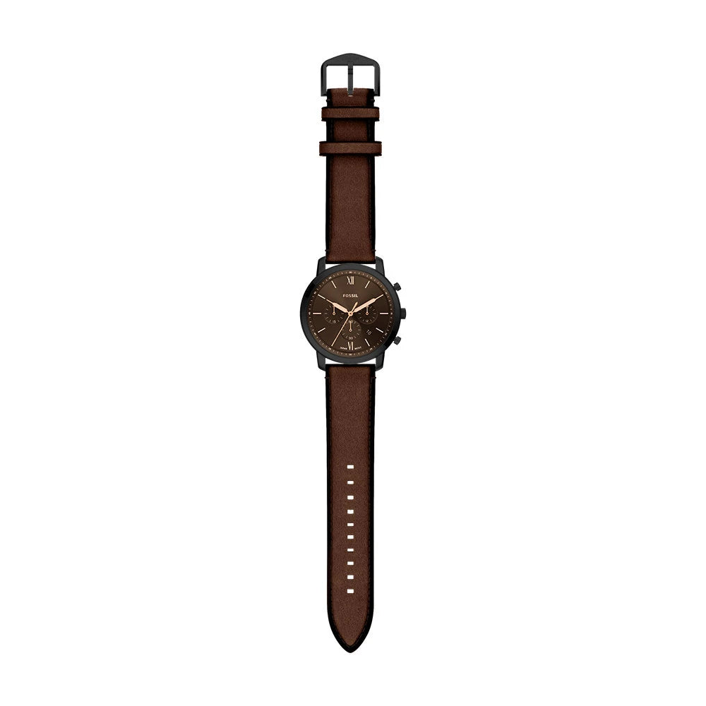 Fossil FS6163I Men's Quartz Chronograph Watch Black Dial Brown Leather Strap