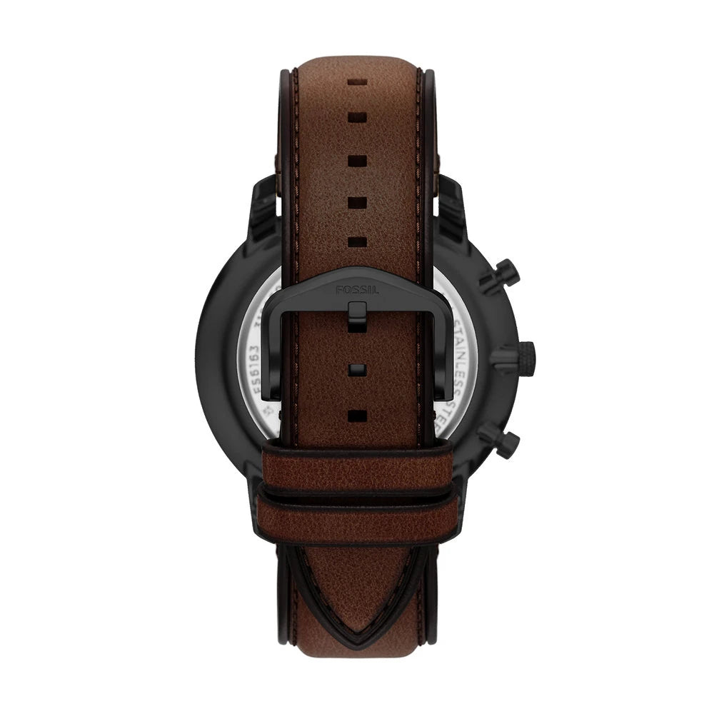Fossil FS6163I Men's Quartz Chronograph Watch Black Dial Brown Leather Strap