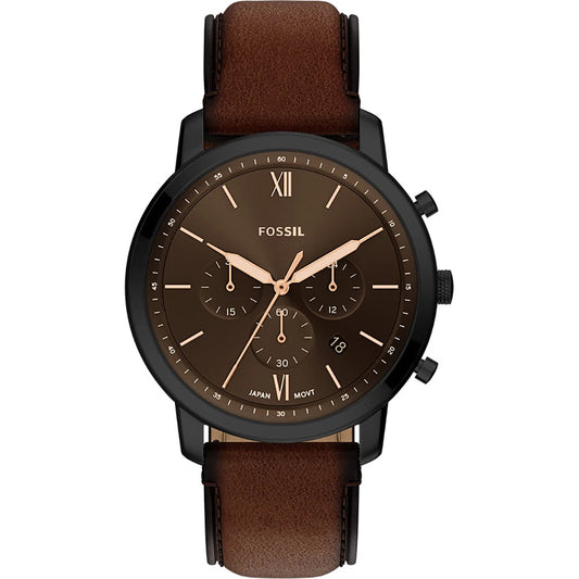 Fossil FS6163I Men's Quartz Chronograph Watch Black Dial Brown Leather Strap
