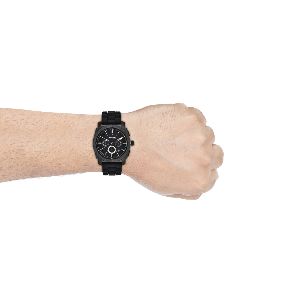 Fossil FS4487 Men's Quartz Chronograph Watch Black Dial Black Silicone Strap
