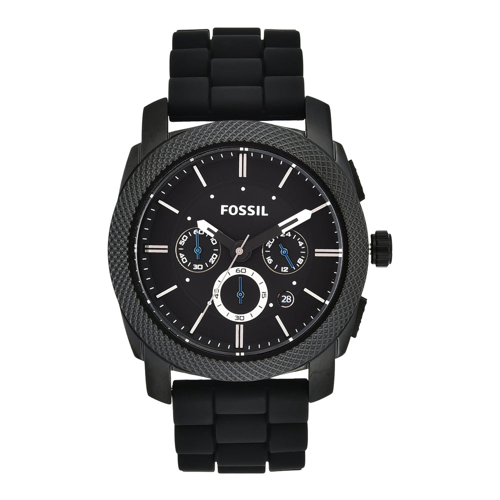Fossil FS4487 Men's Quartz Chronograph Watch Black Dial Black Silicone Strap