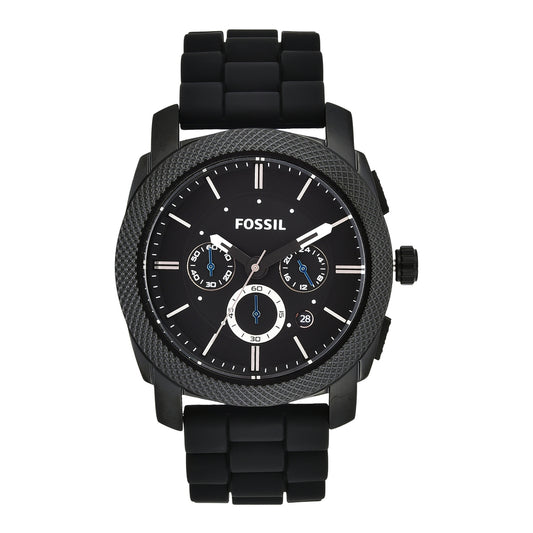 Fossil FS4487 Men's Quartz Chronograph Watch Black Dial Black Silicone Strap