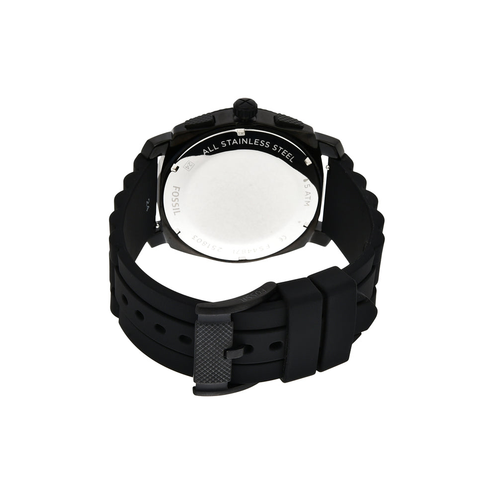 Fossil FS4487 Men's Quartz Chronograph Watch Black Dial Black Silicone Strap