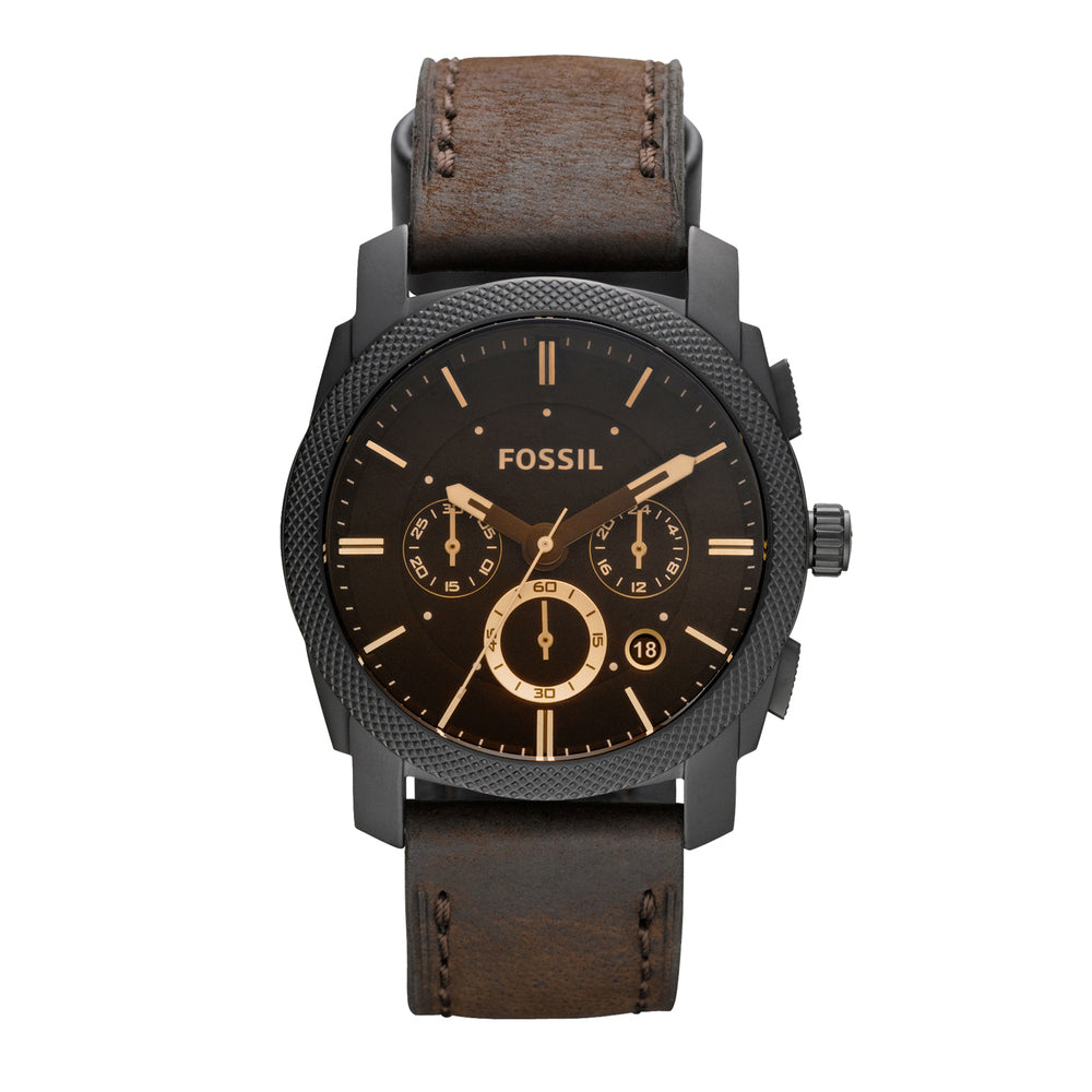 Fossil FS4656 Men Chronograph Quartz Watch Black Dial & Brown Leather Strap