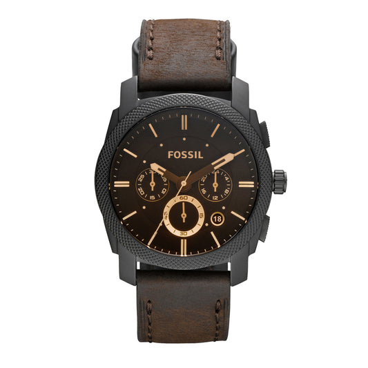 Fossil FS4656 Men Chronograph Quartz Watch Black Dial & Brown Leather Strap