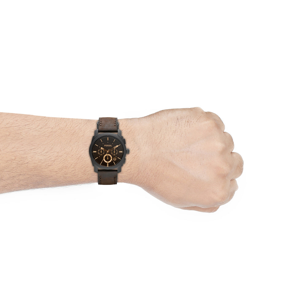 Fossil FS4656 Men Chronograph Quartz Watch Black Dial & Brown Leather Strap