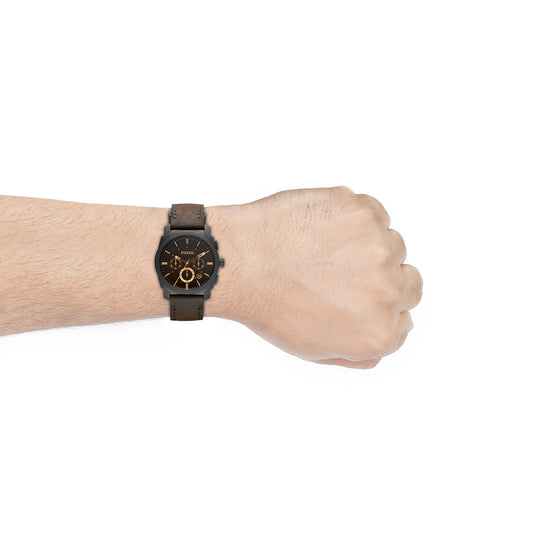 Fossil FS4656 Men Chronograph Quartz Watch Black Dial & Brown Leather Strap
