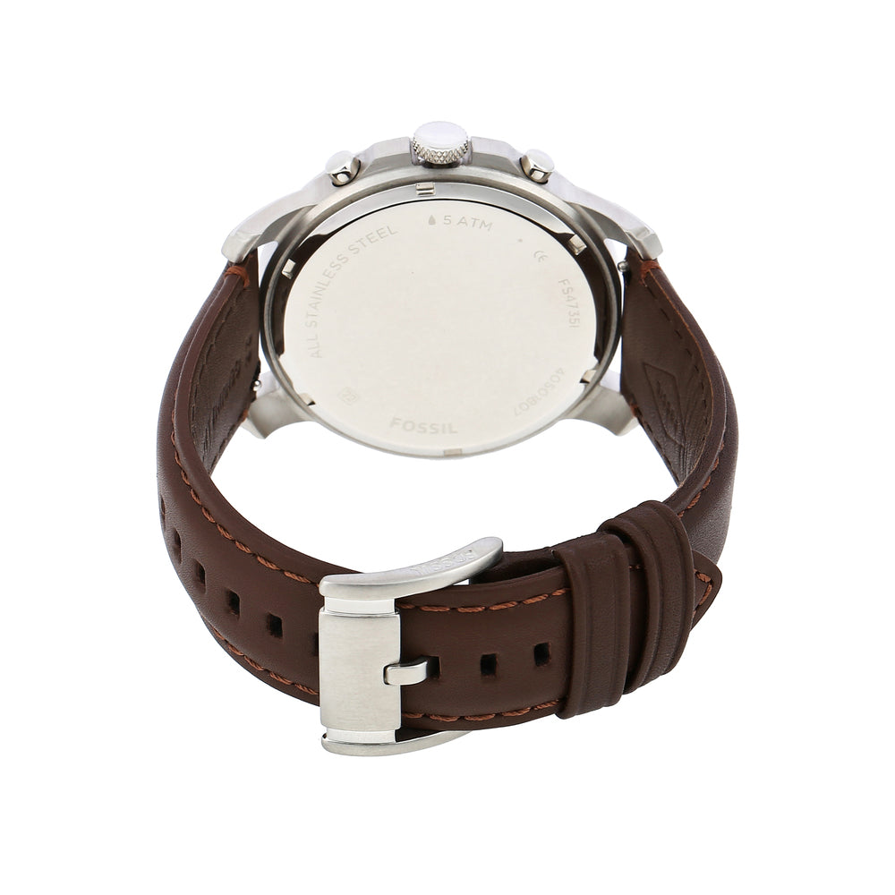 Fossil FS4735I Men's Quartz Chronograph Watch Cream Dial Brown Leather Strap