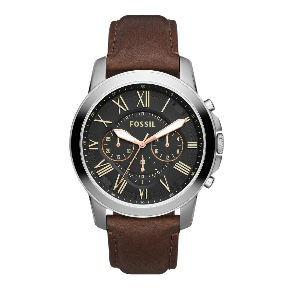 Fossil FS4813 Men's Quartz Chronograph Watch Black Dial Brown Leather Strap
