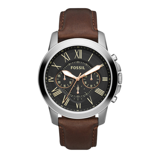 Fossil FS4813 Men's Quartz Chronograph Watch Black Dial Brown Leather Strap