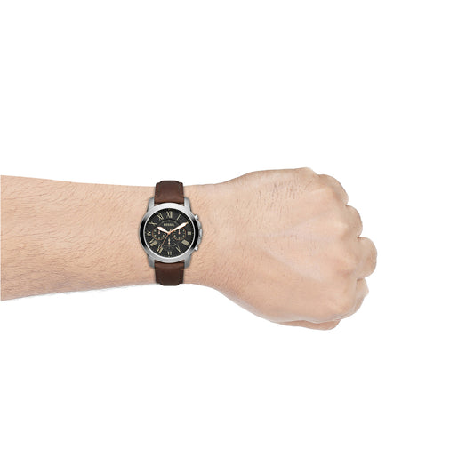 Fossil FS4813 Men's Quartz Chronograph Watch Black Dial Brown Leather Strap