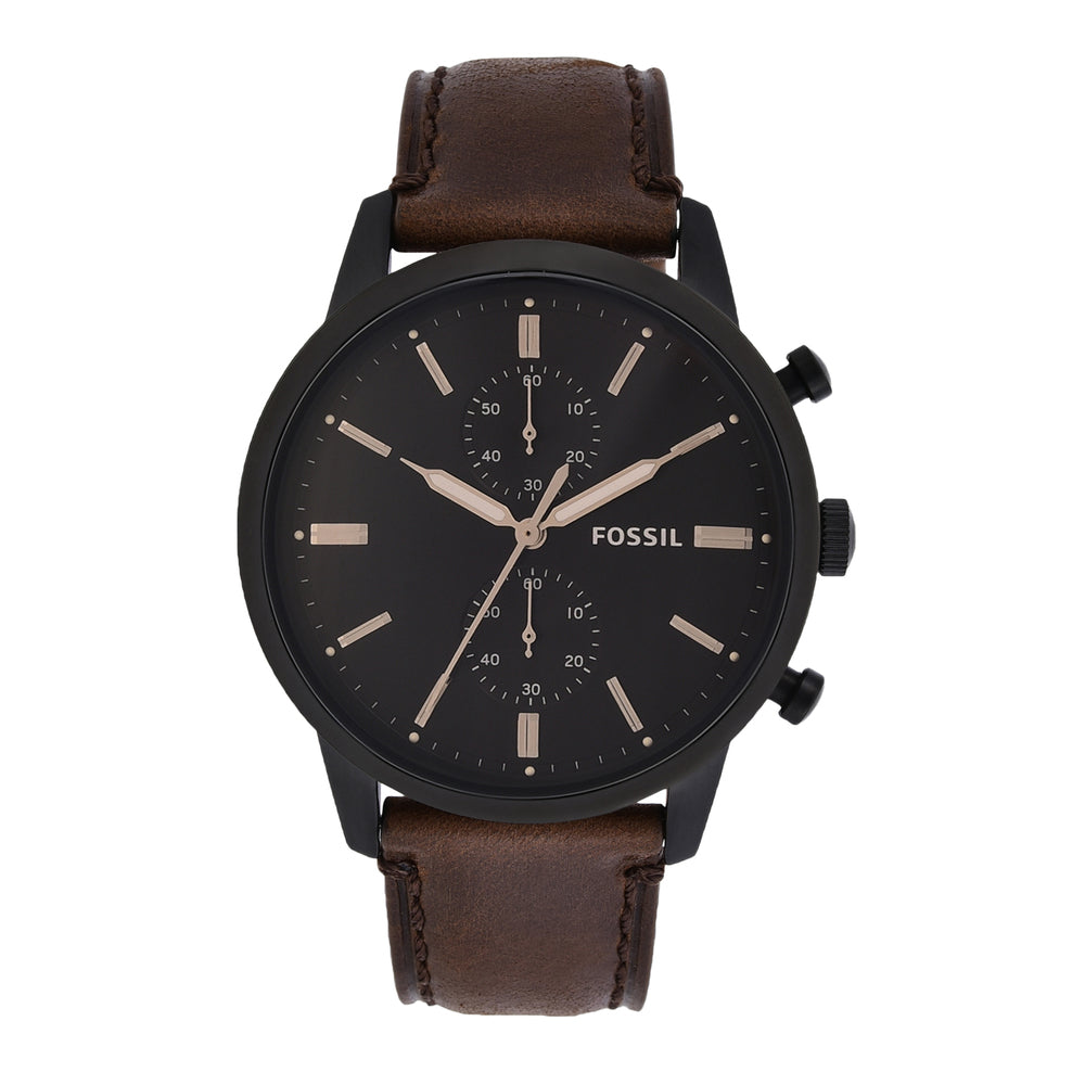 Fossil FS5453 Men's Quartz Chronograph Watch Blue Dial Brown Leather Strap