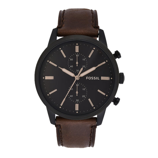 Fossil FS5453 Men's Quartz Chronograph Watch Blue Dial Brown Leather Strap