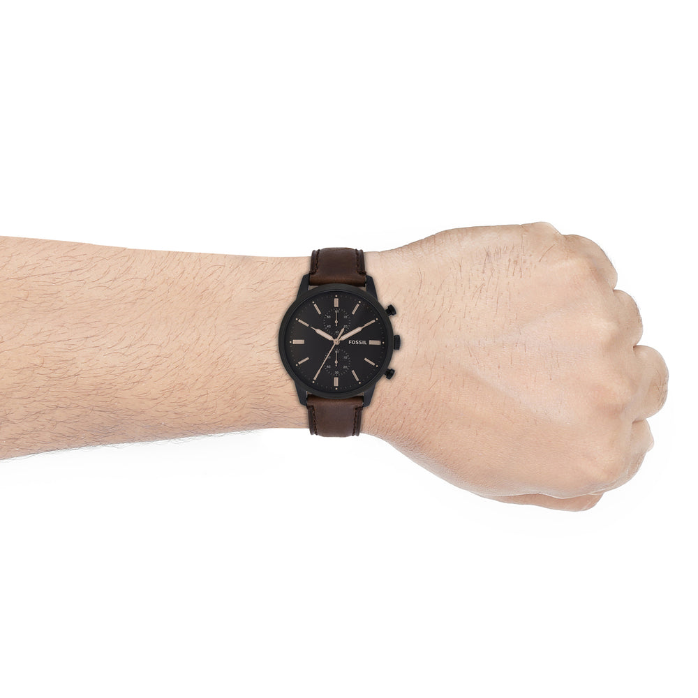 Fossil FS5453 Men's Quartz Chronograph Watch Blue Dial Brown Leather Strap