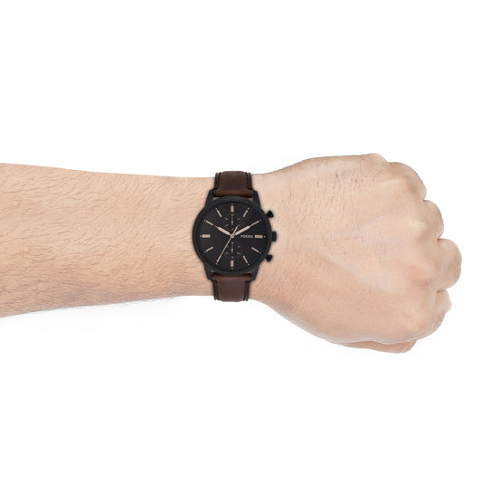Fossil FS5453 Men's Quartz Chronograph Watch Blue Dial Brown Leather Strap