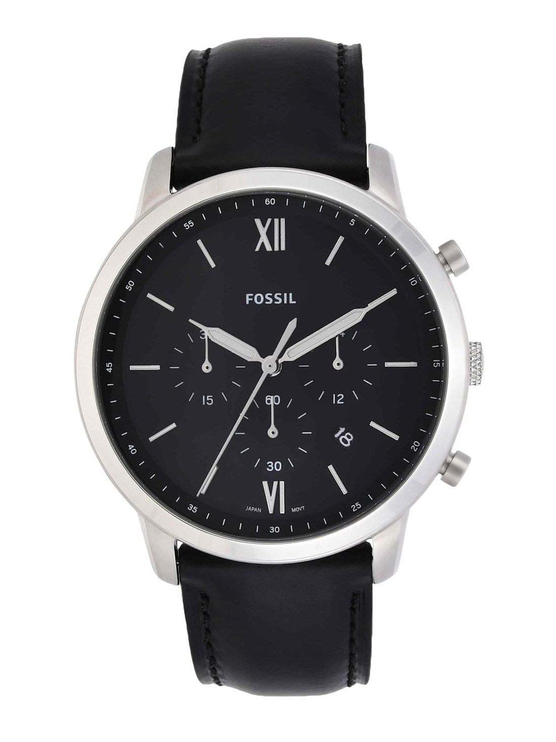Fossil FS5452I Men's Quartz Chronograph Watch Black Dial Black Leather Strap