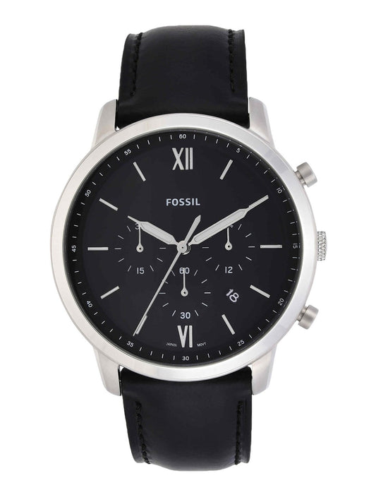 Fossil FS5452I Men's Quartz Chronograph Watch Black Dial Black Leather Strap