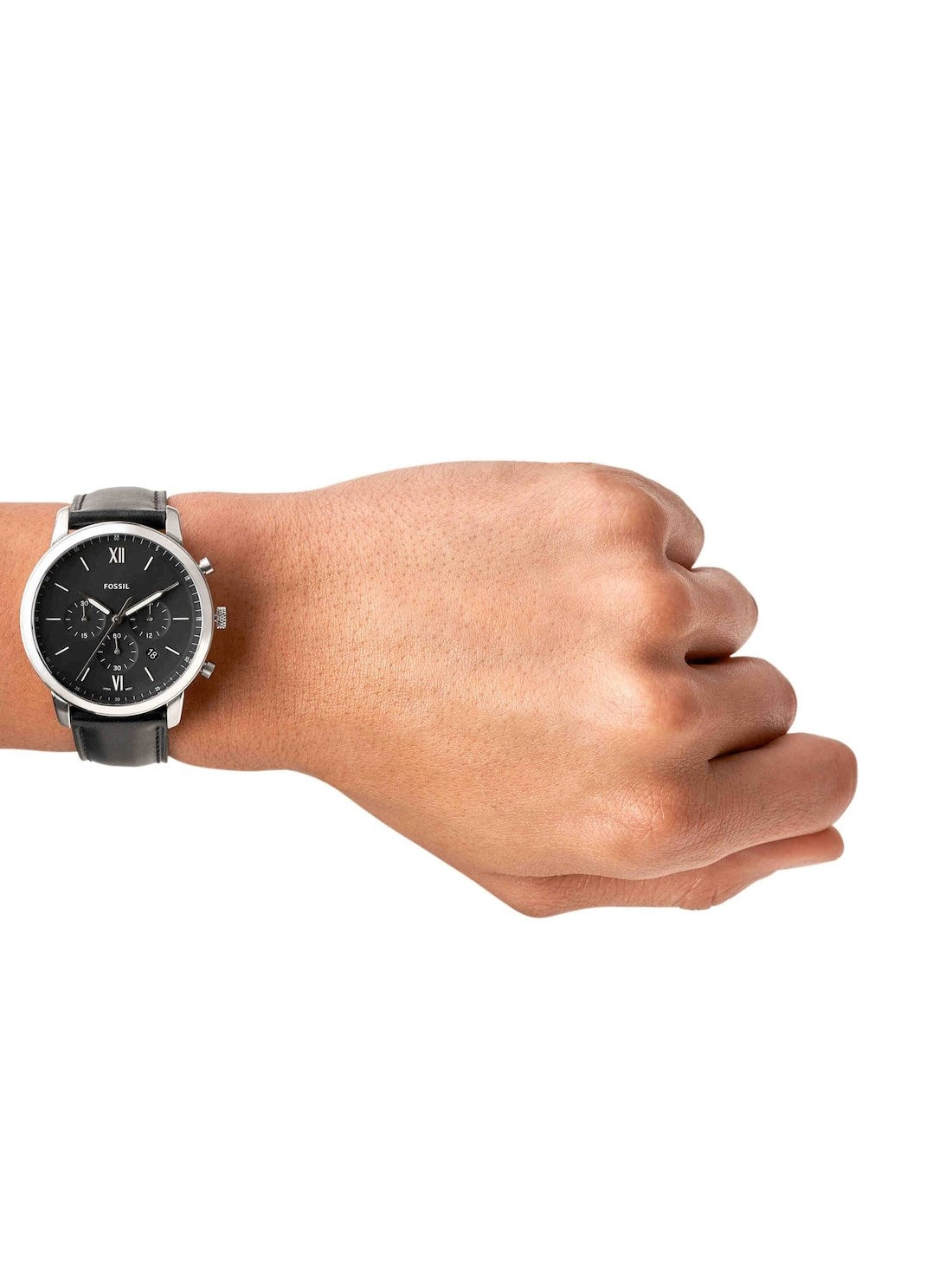 Fossil FS5452I Men's Quartz Chronograph Watch Black Dial Black Leather Strap