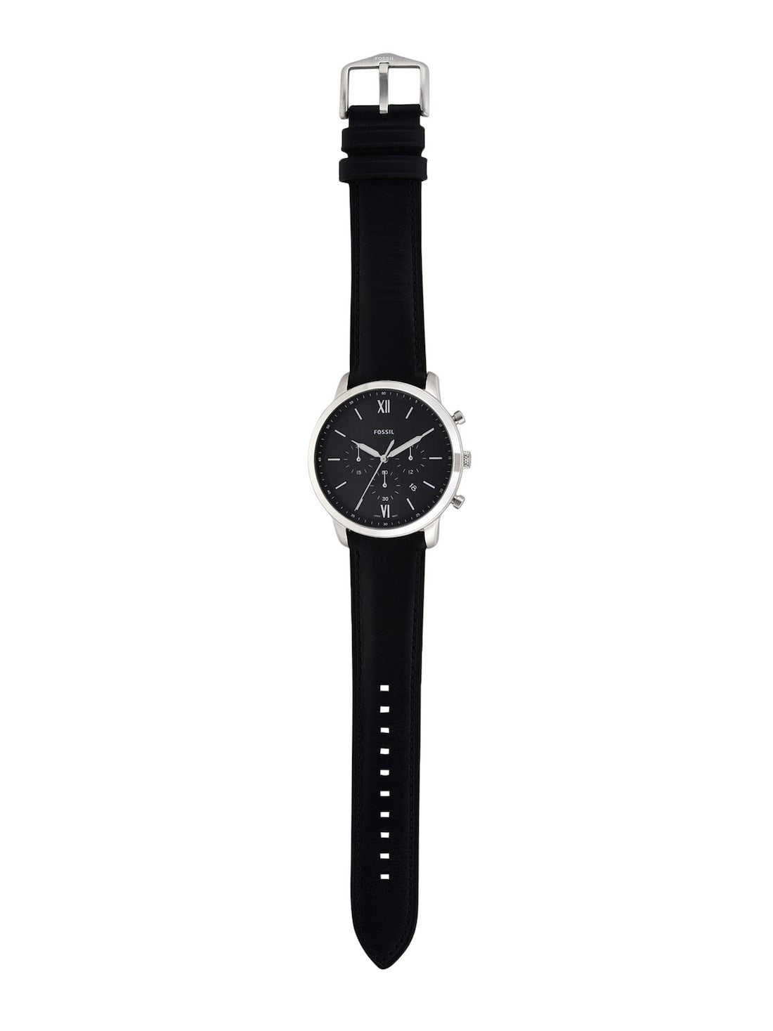 Fossil FS5452I Men's Quartz Chronograph Watch Black Dial Black Leather Strap
