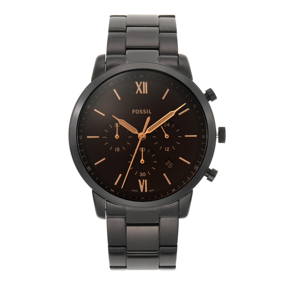 Fossil FS5525I Men's Quartz Chronograph Watch Brown Dial Black Stainless Steel Strap